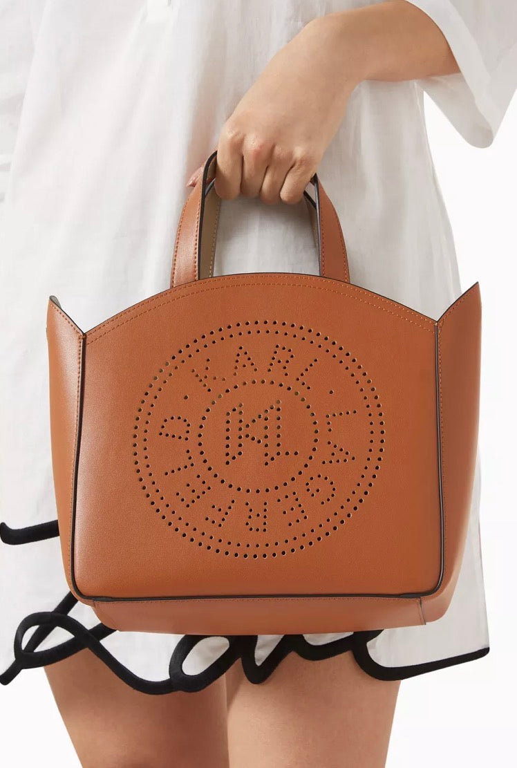 KARL LAGERFELD K/Circle Small Brown Perforated Tote Bag