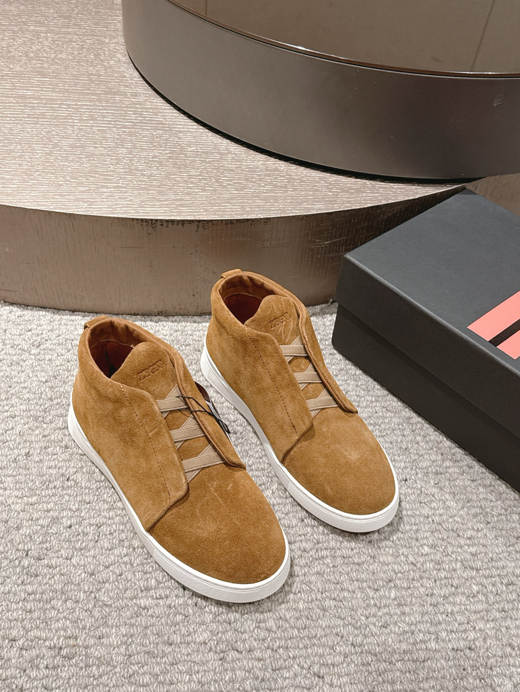 Ermenegildo Zegna tobacco suede Triple Stitch mid-top