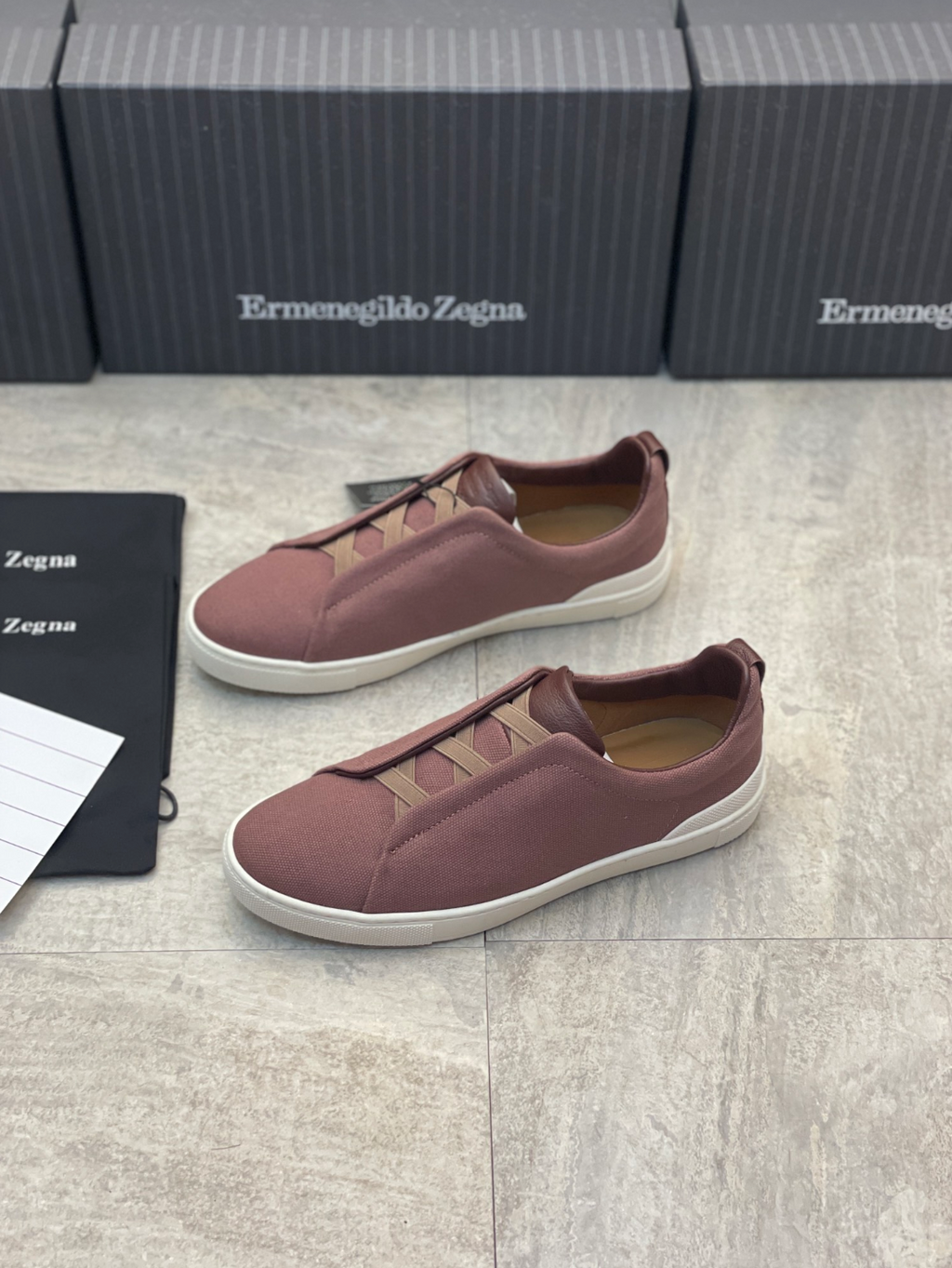 Ermenegildo Zegna pinkish triple  brown stitch Wool-Vicuna