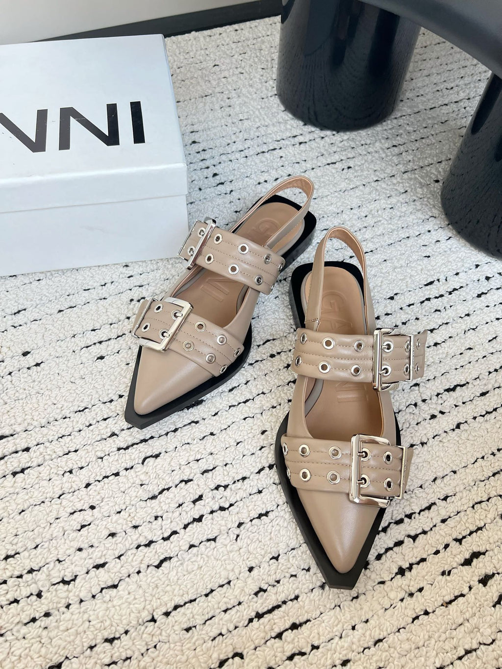 Ganni Buckle fastening Taupe Ballerinas