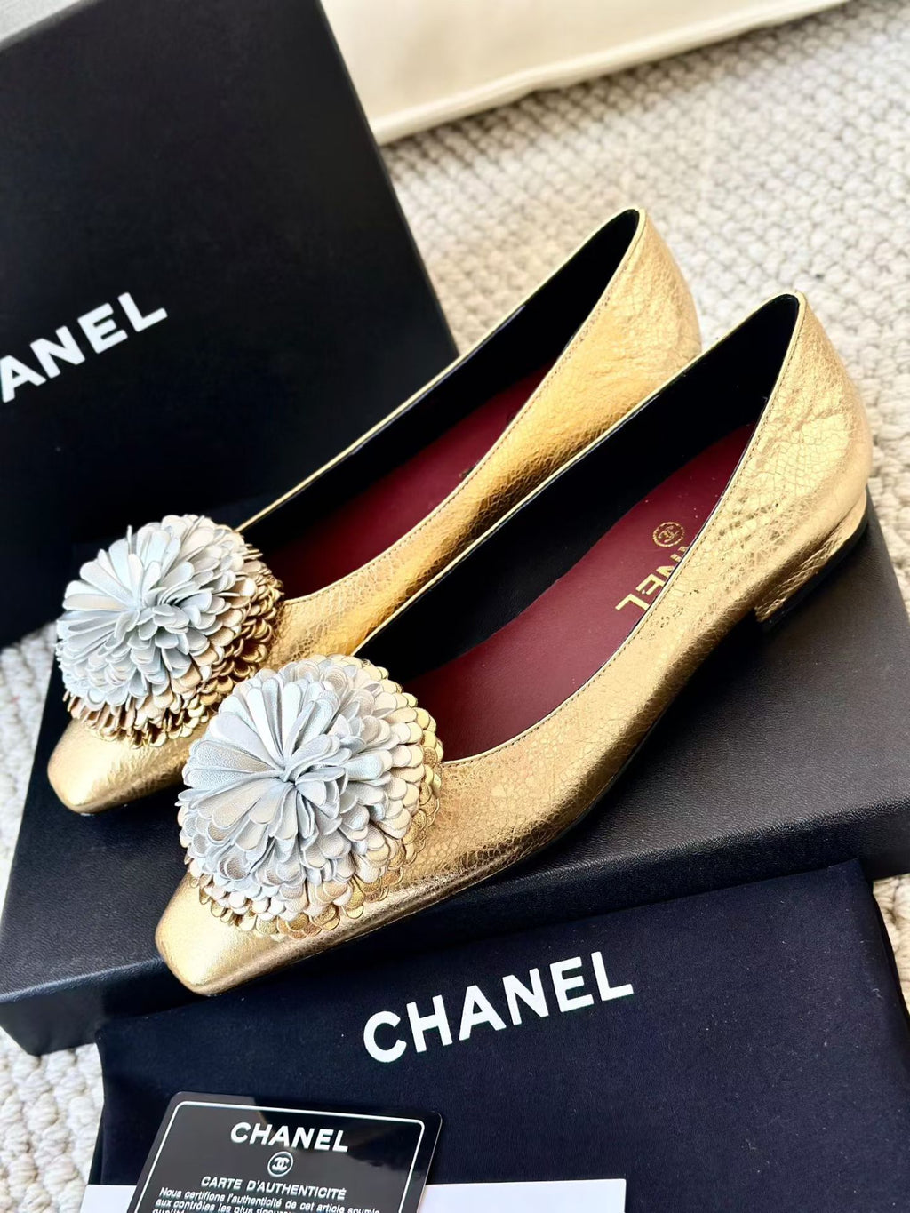 Chanel Gold Camellia SS26 Ballerina flats