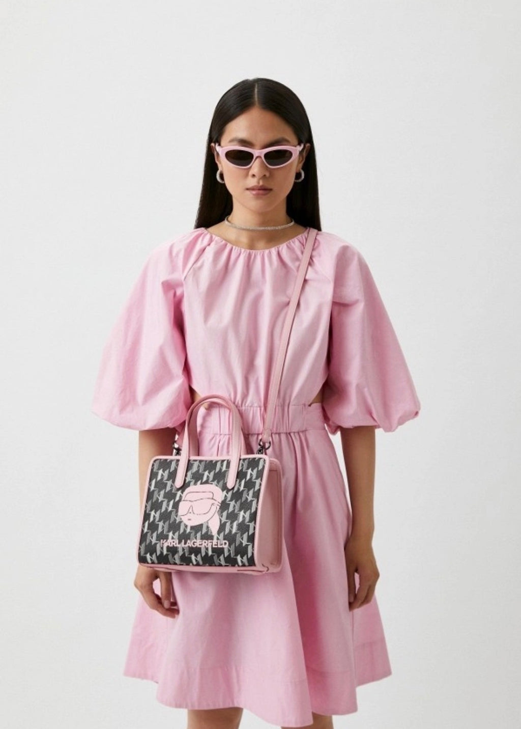 KARL LAGERFELD K/Ikonik Monogram small Black/Pink tote bag