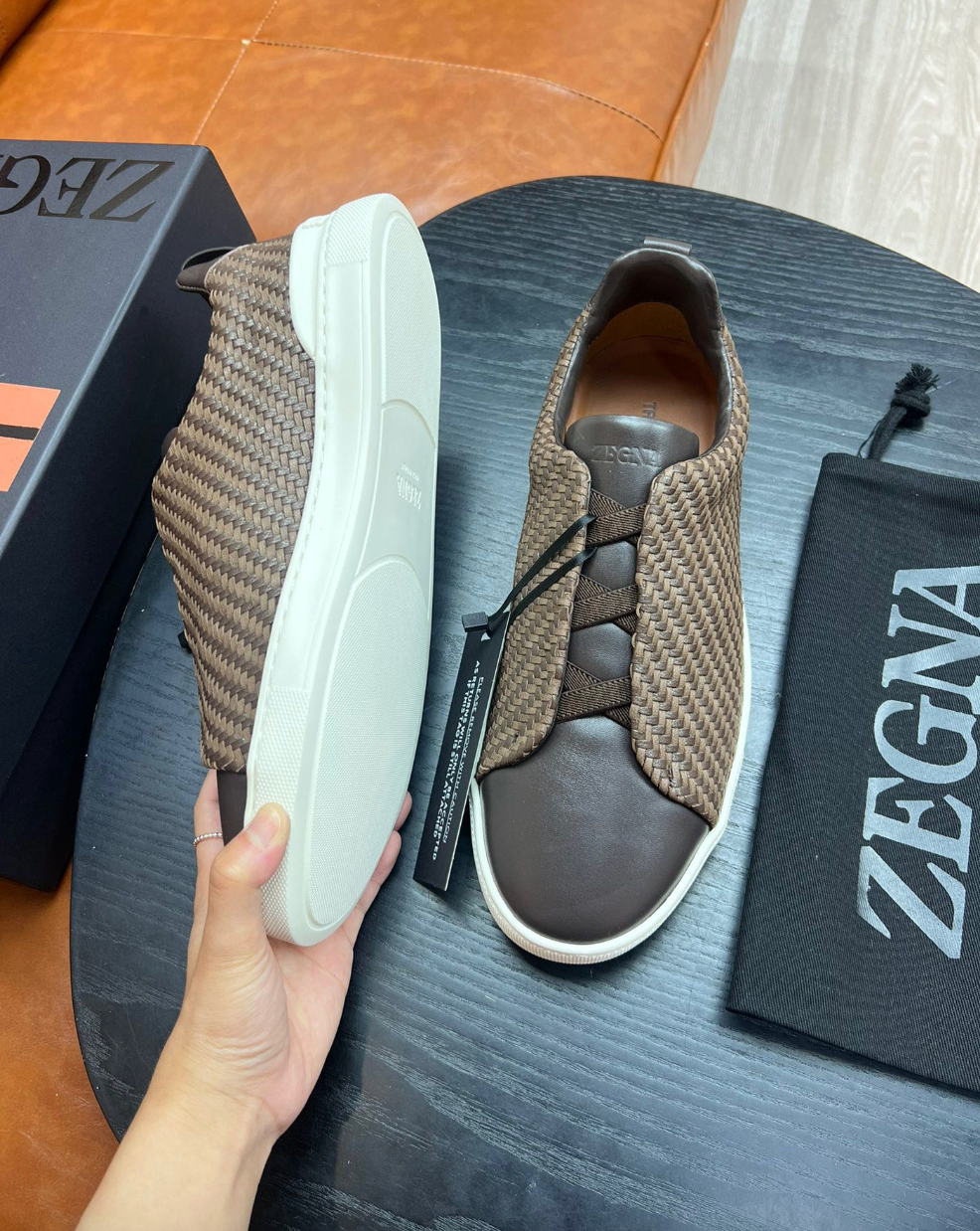 Ermenegildo Zegna Brown Triple stitch PELLETESSUTA Leather