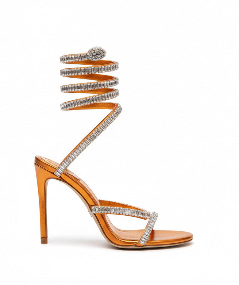 Cleo Spark sandal in Orange with rhinestone embellishments