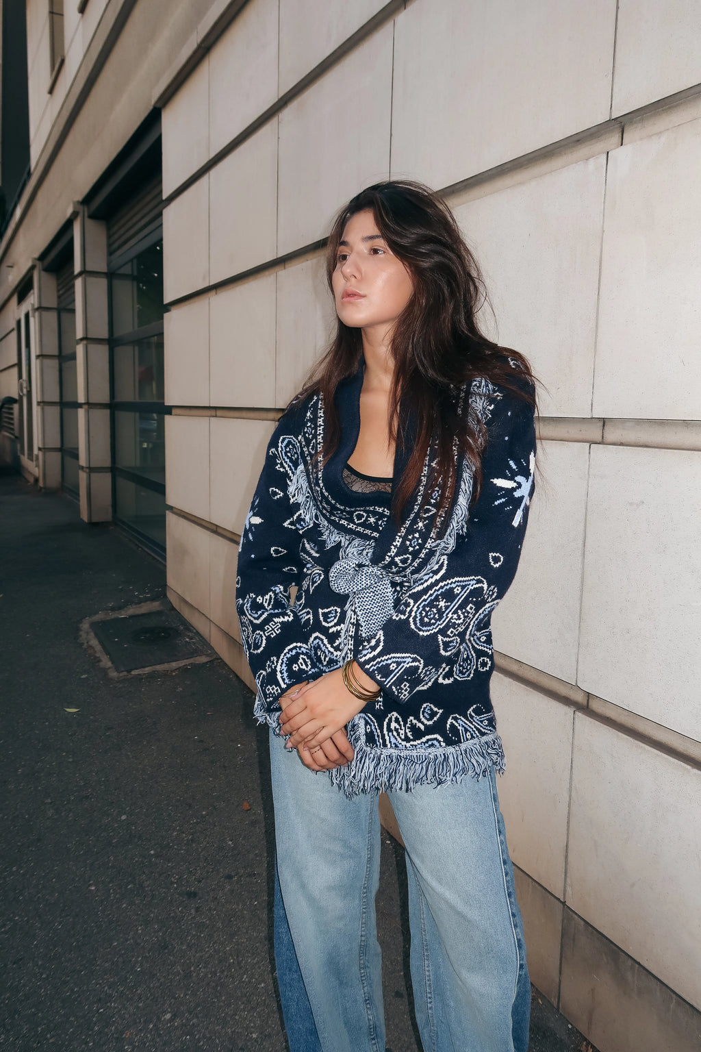 Suzanne Long Bandana Cardigan Navy