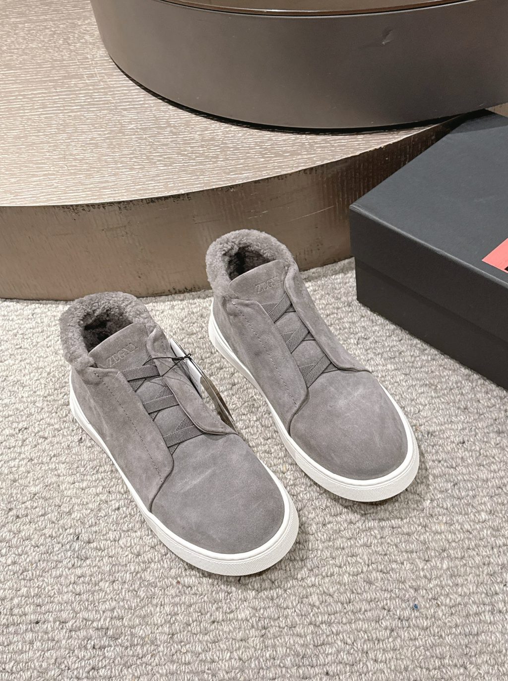 Ermenegildo Zegna grey suede wool Triple Stitch mid-top