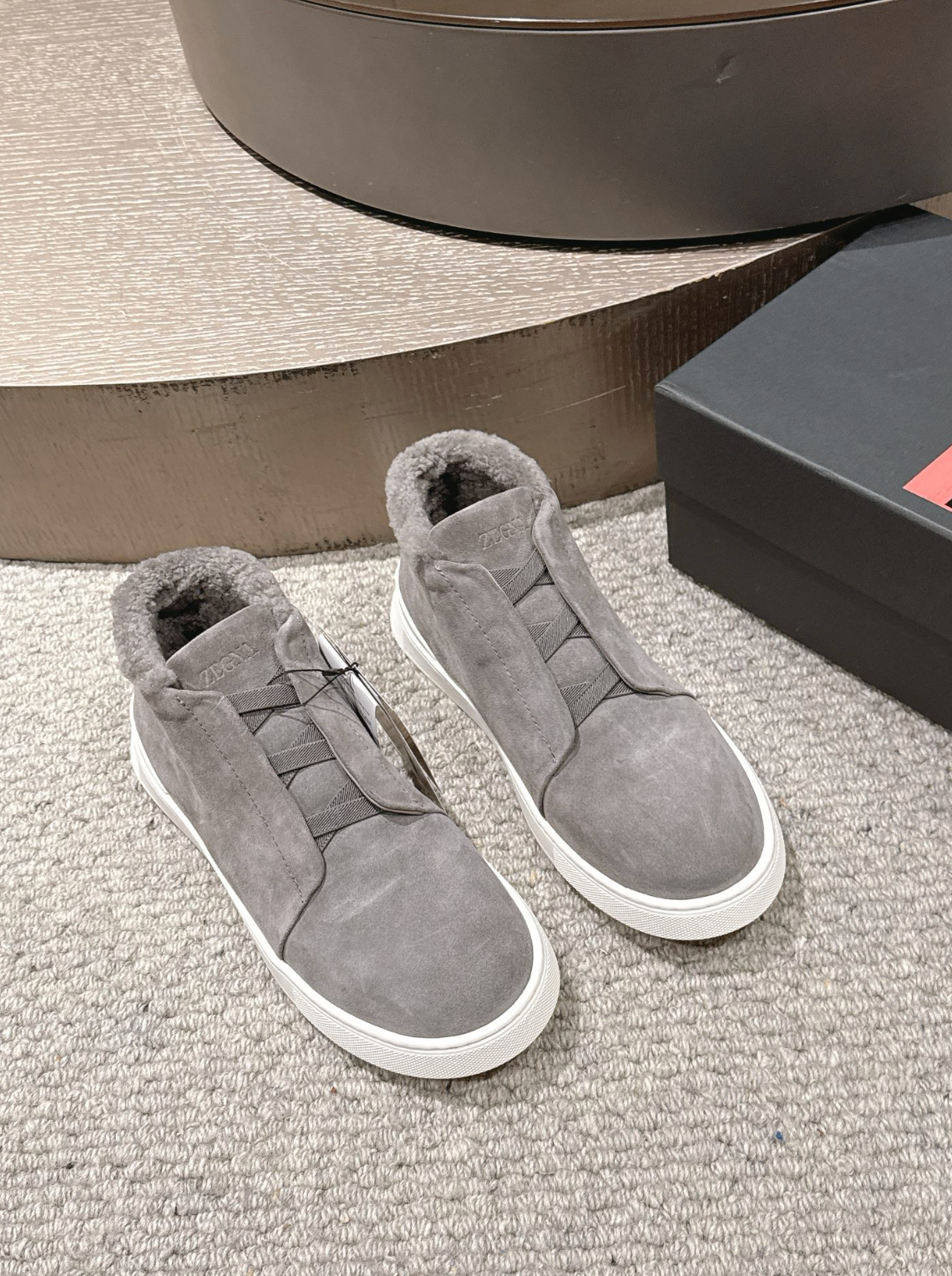 Ermenegildo Zegna grey suede wool Triple Stitch mid-top