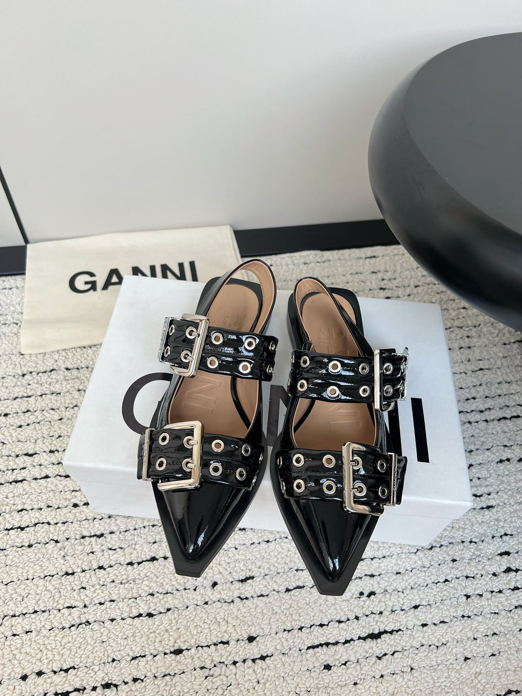 Ganni Buckle fastening Shiny Black Ballerinas