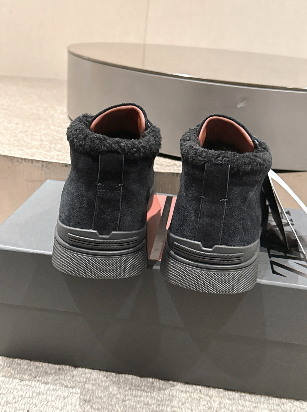 Ermenegildo Zegna black suede deerskin wool Triple Stitch mid-top