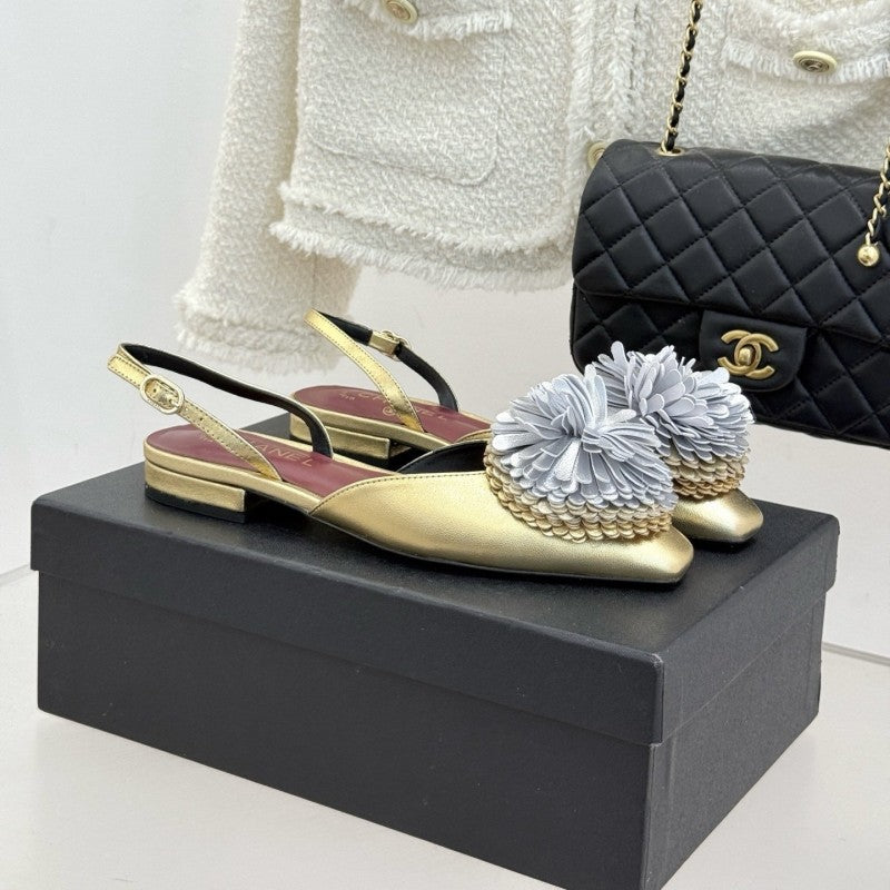 Chanel Gold Camellia SS26 Slingback flats