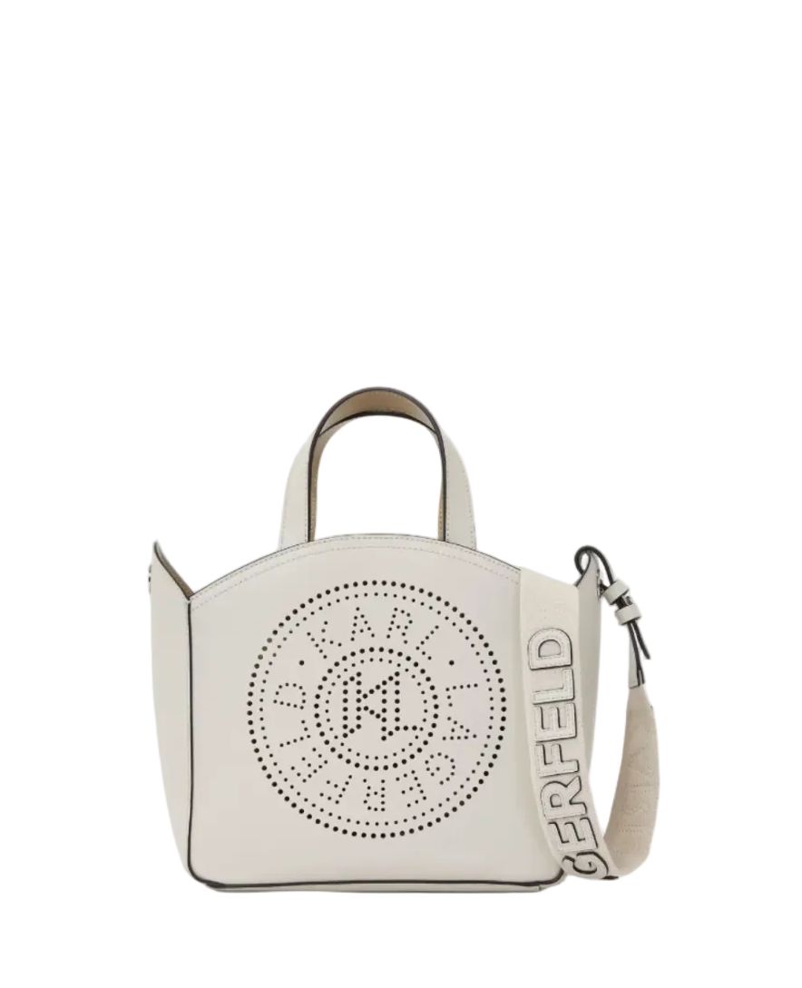KARL LAGERFELD K/Circle Small White Perforated Tote Bag