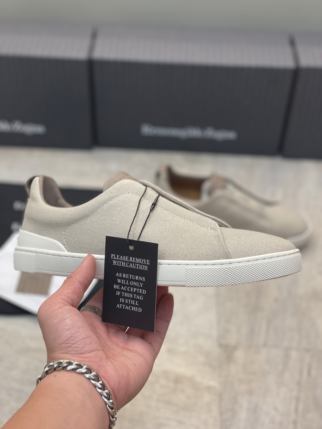 Ermenegildo Zegna beige triple grey stitch Wool-Vicuna