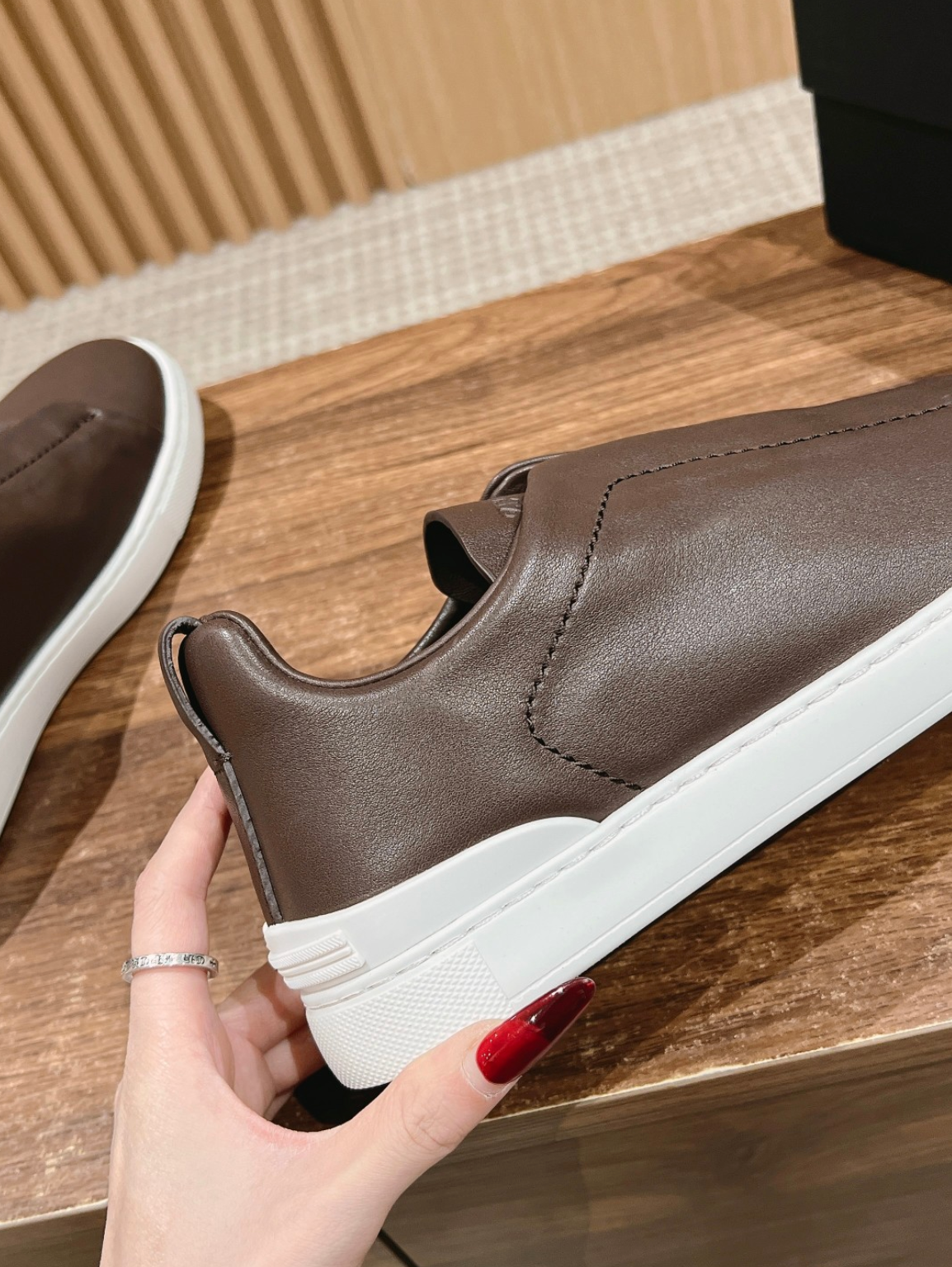 Ermenegildo Zegna dark brown deerskin Triple Stitch