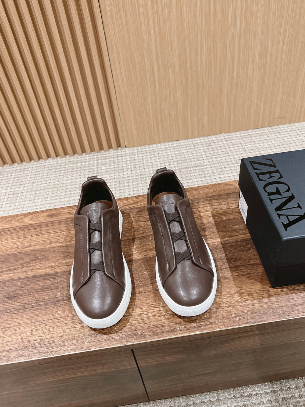 Ermenegildo Zegna dark brown deerskin Triple Stitch