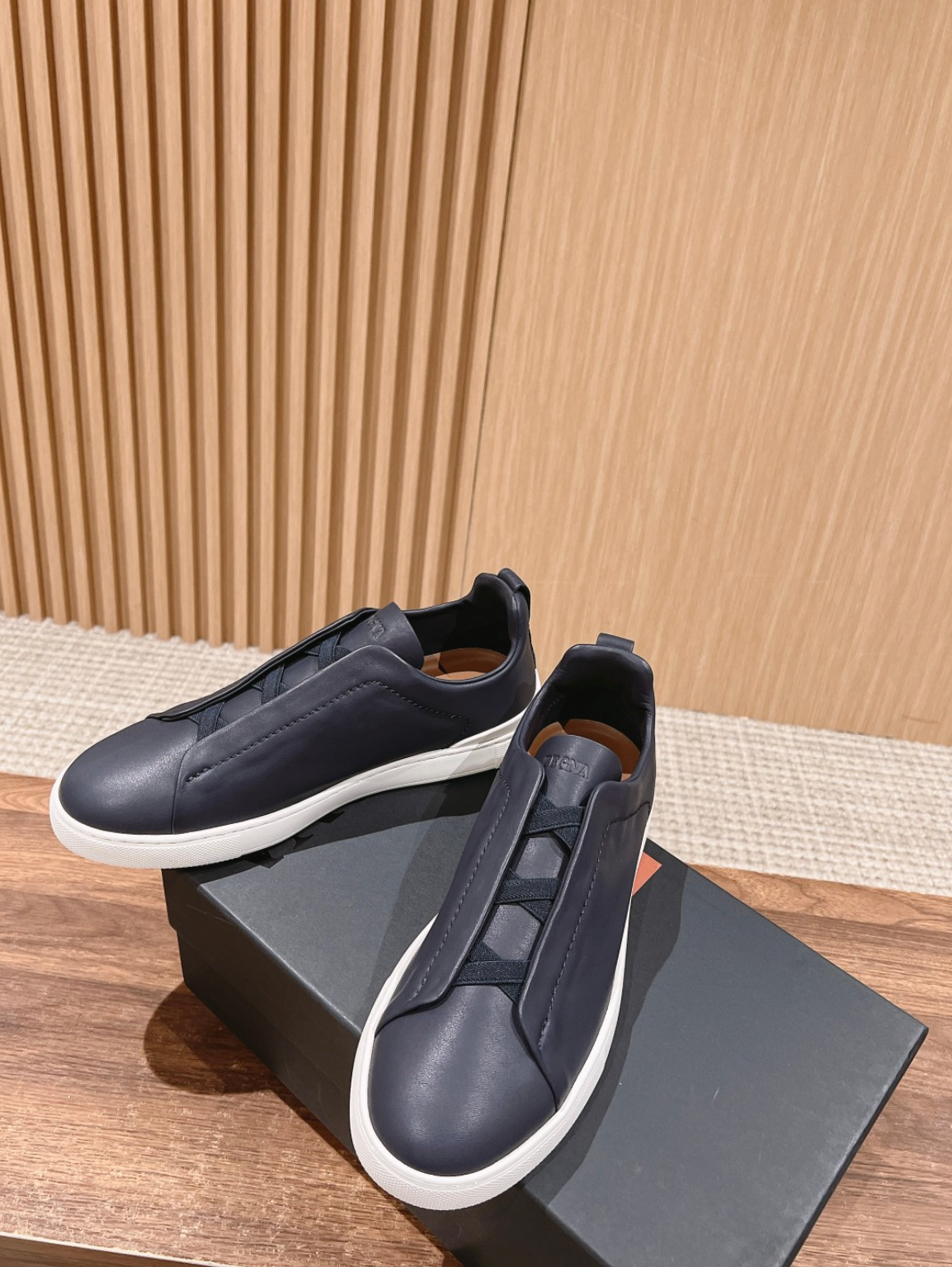Ermenegildo Zegna navy deerskin Triple Stitch