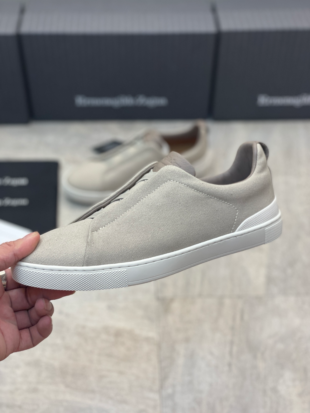 Ermenegildo Zegna beige triple grey stitch Wool-Vicuna