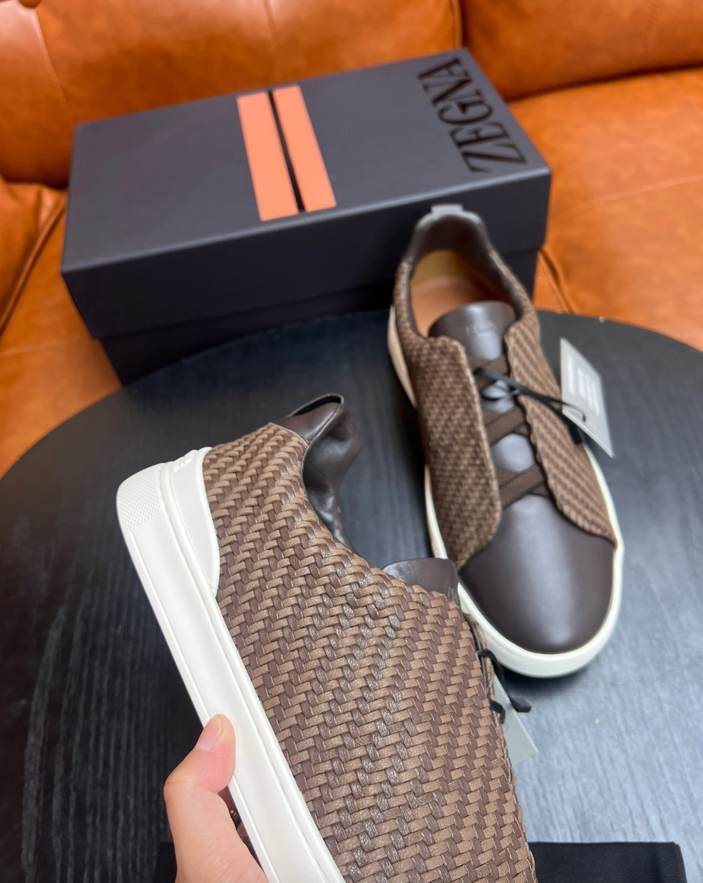 Ermenegildo Zegna Brown Triple stitch PELLETESSUTA Leather