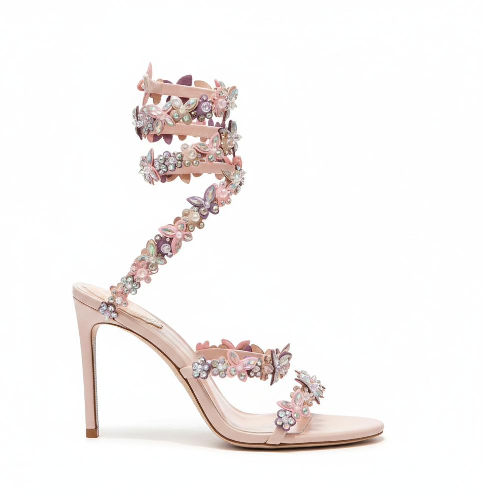 Eden Light Pink Crystal Satin Sandals