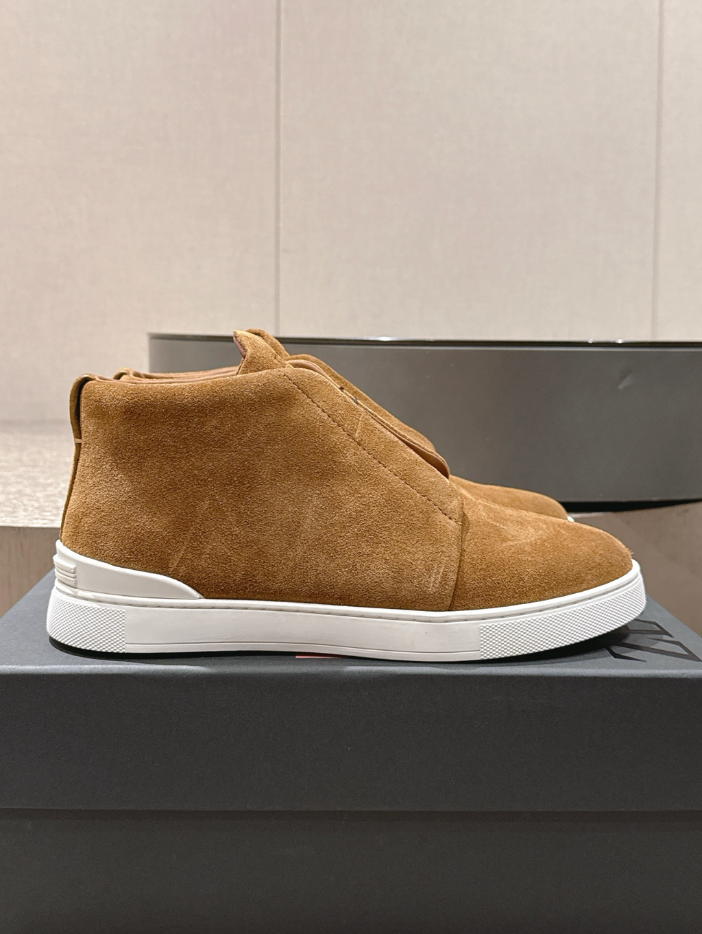 Ermenegildo Zegna tobacco suede Triple Stitch mid-top