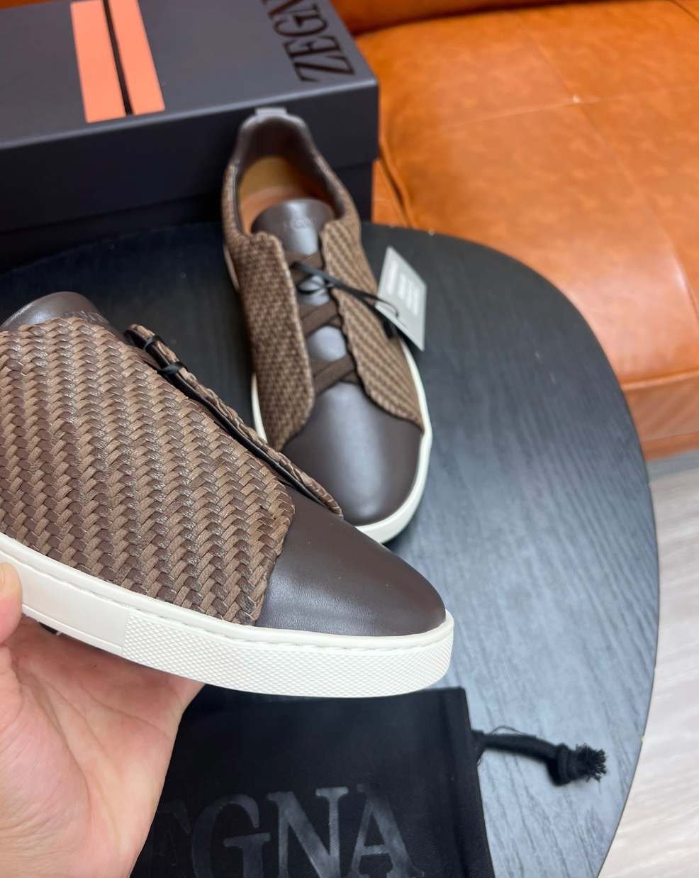 Ermenegildo Zegna Brown Triple stitch PELLETESSUTA Leather