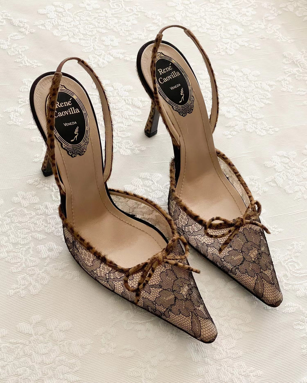 Slingback Faux Fur Leopard bow heels