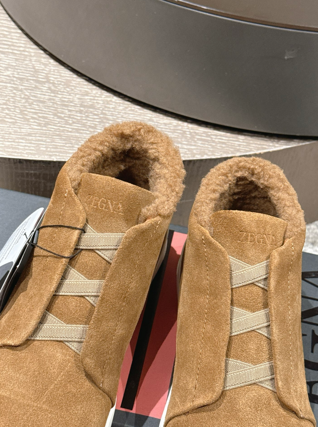 Ermenegildo Zegna tobacco suede deerskin wool Triple Stitch mid-top