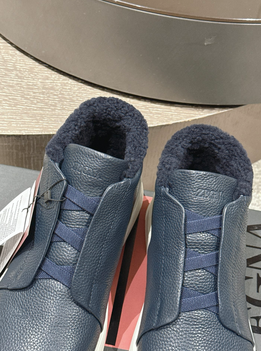 Ermenegildo Zegna navy deerskin wool Triple Stitch mid-top