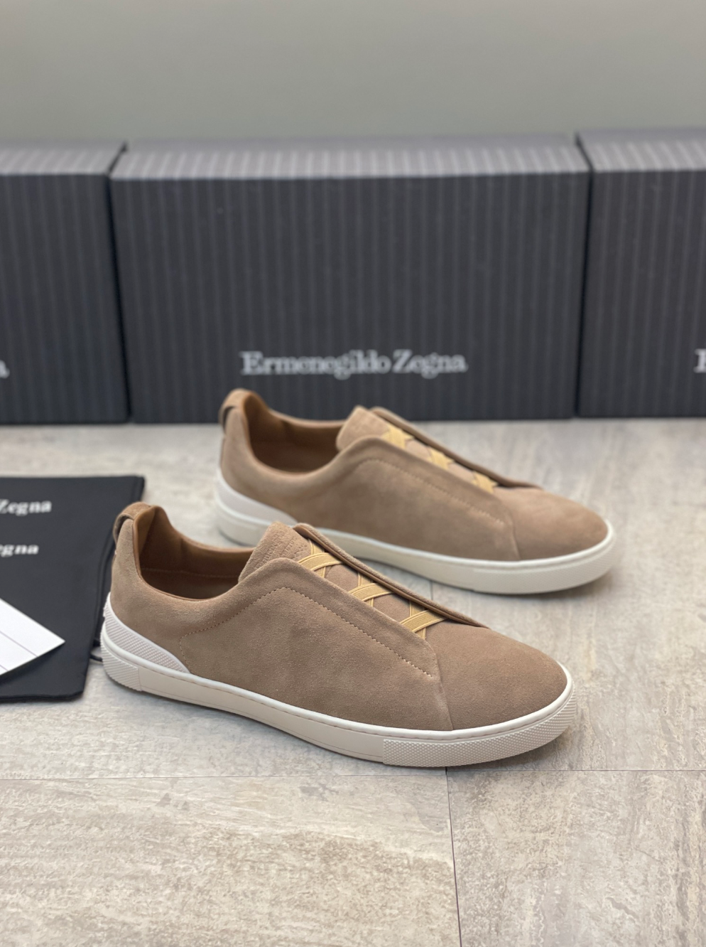 Ermenegildo Zegna beige suede triple stitch