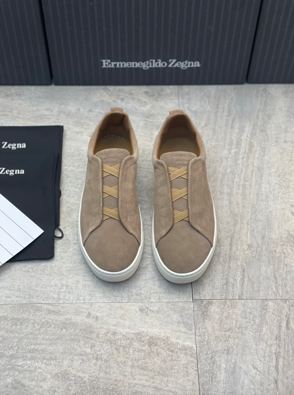 Ermenegildo Zegna beige suede triple stitch