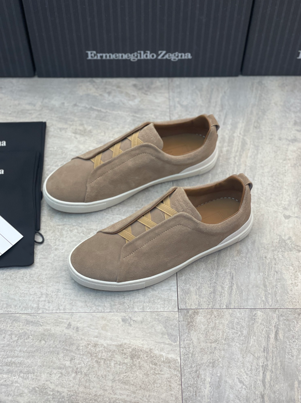 Ermenegildo Zegna beige suede triple stitch