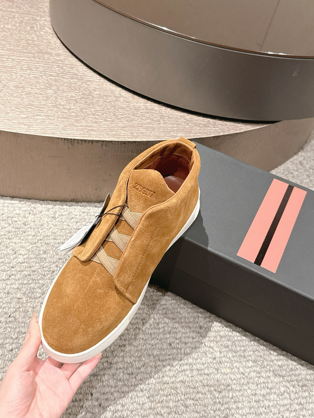 Ermenegildo Zegna tobacco suede Triple Stitch mid-top