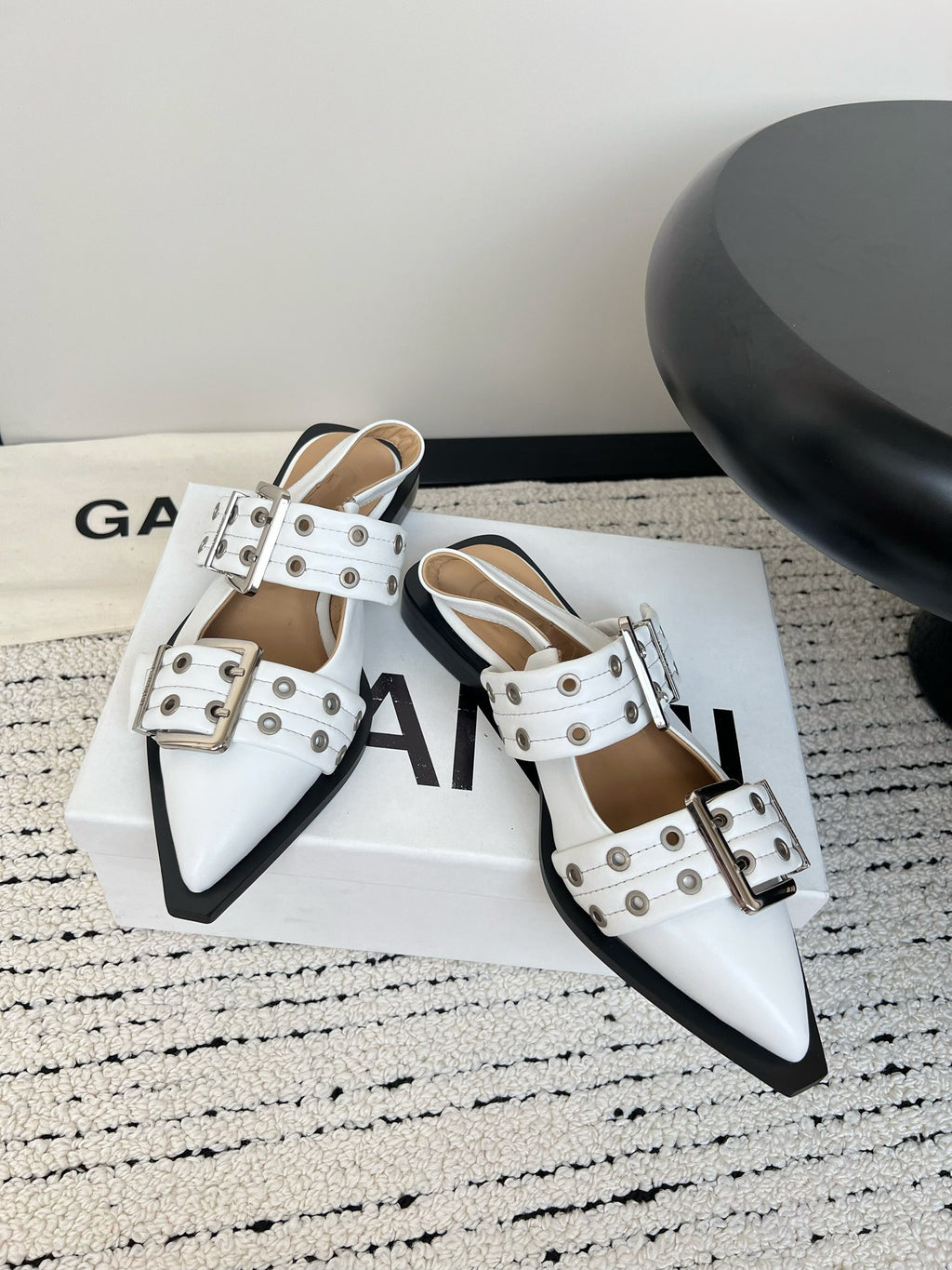 Ganni Buckle fastening White Mat Ballerinas