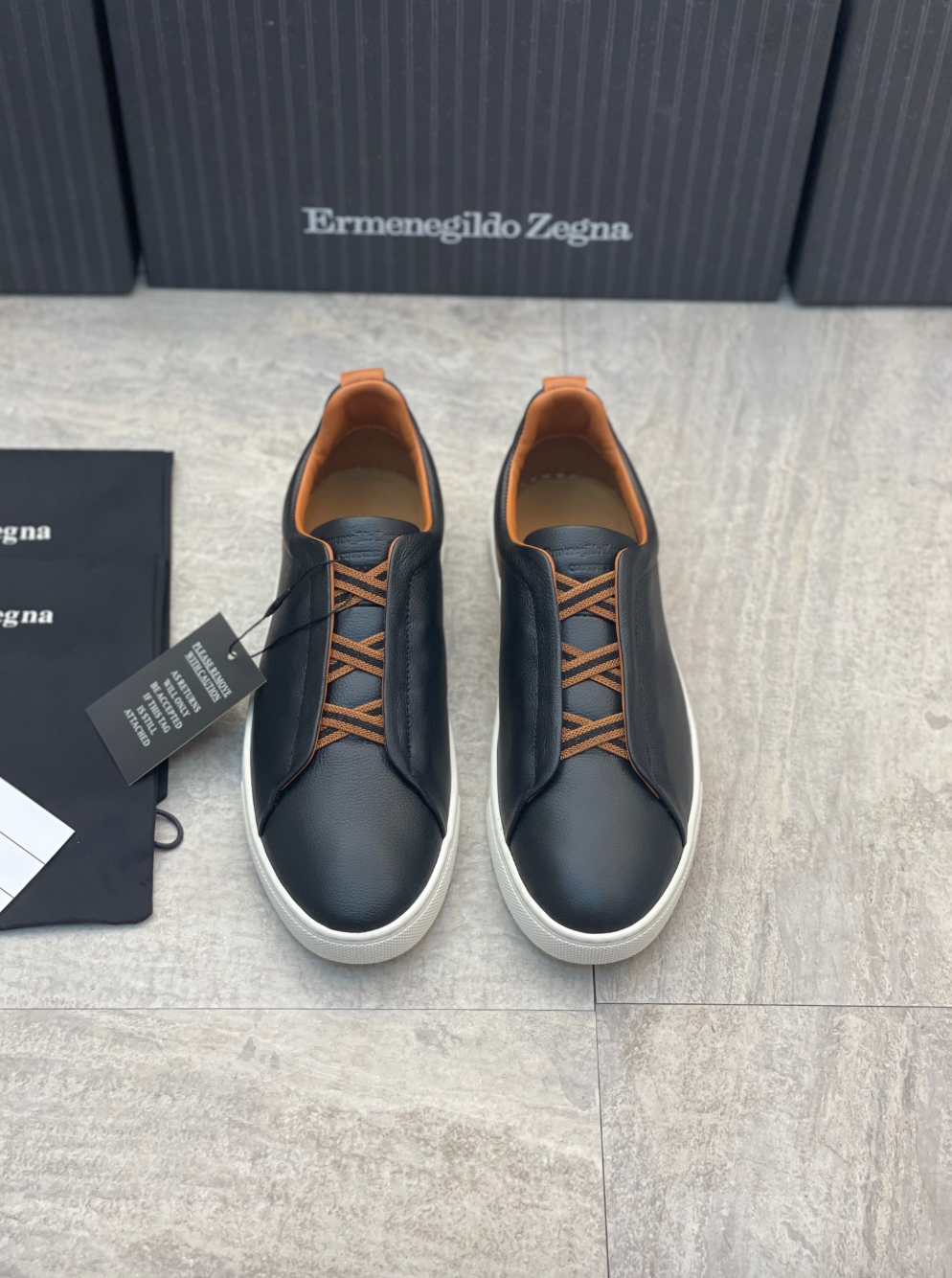 Ermenegildo Zegna black triple brown stitch Wool-Vicuna