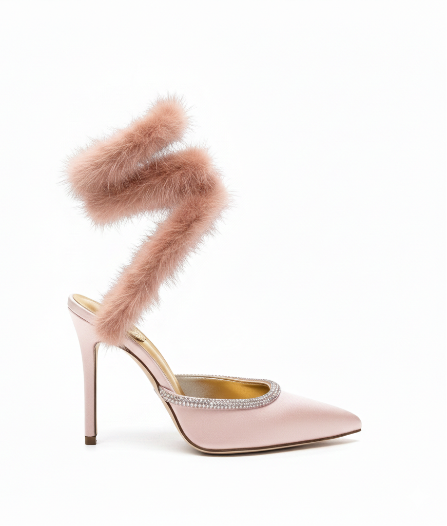 Cleo Fur-Trimmed Pump Stiletto Sandals in Pink