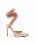 Cleo Fur-Trimmed Pump Stiletto Sandals in Pink