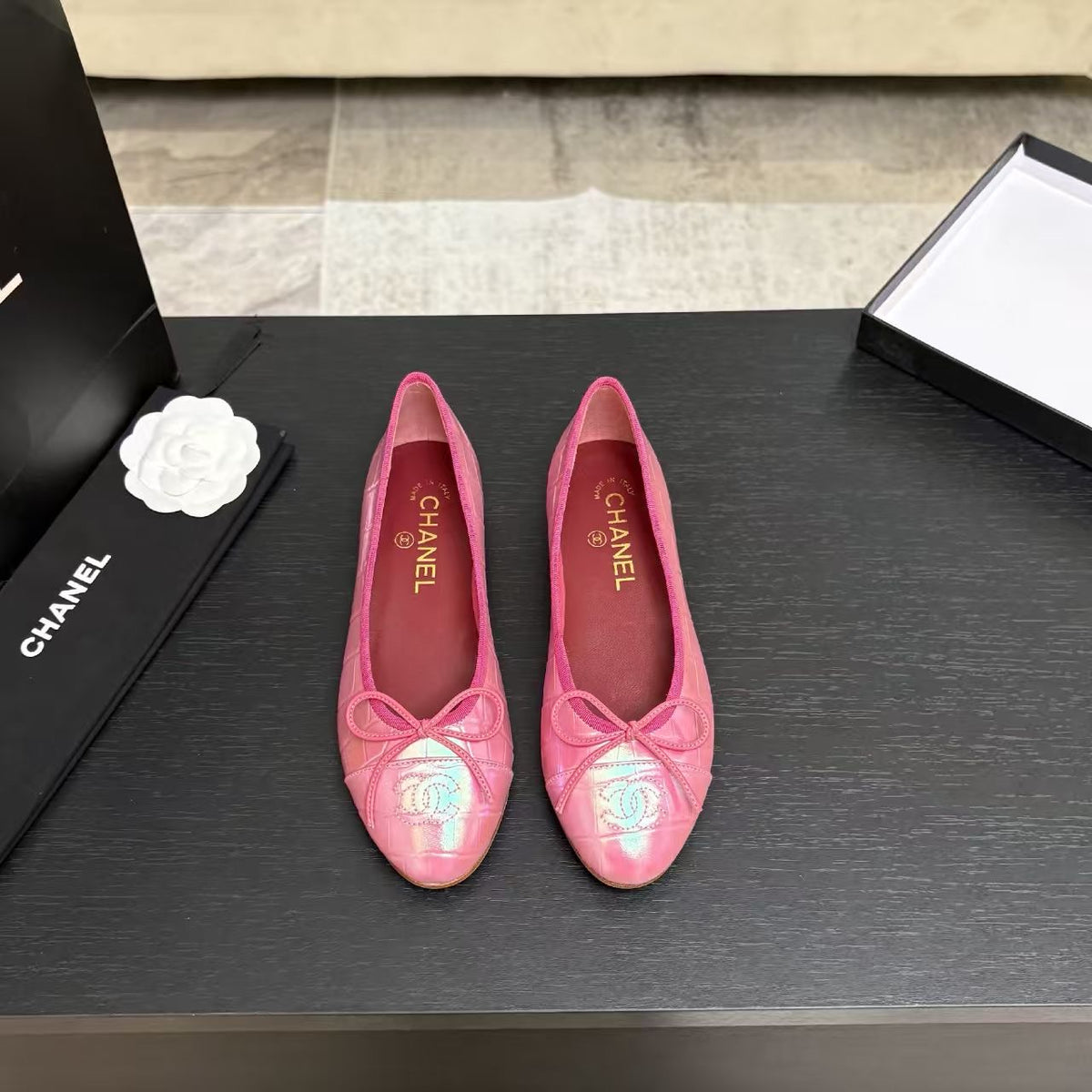 Chanel Iridescent Pink Croco Ballet Flat