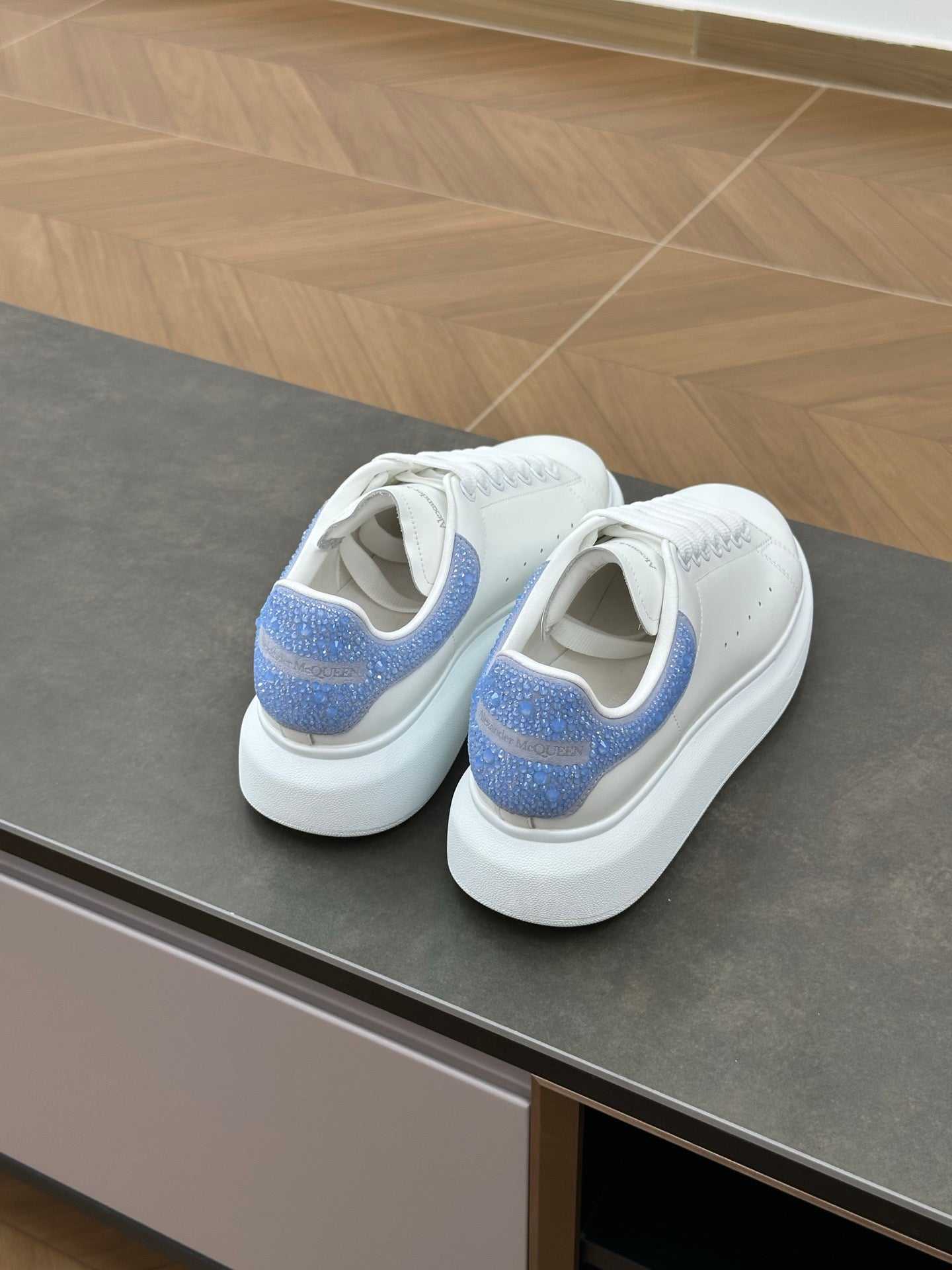 Women's Oversized Crystal Sneaker in Sky Blue