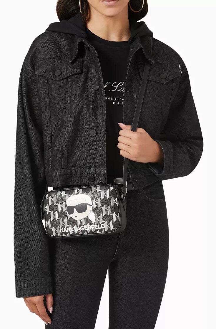 KARL LAGERFELD K/Ikonik 2.0 Monogram Black Leather Bag
