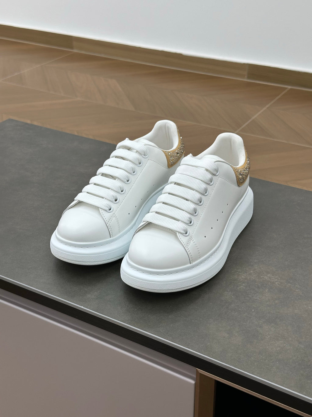 Women's Oversized Crystal Sneaker in Gold