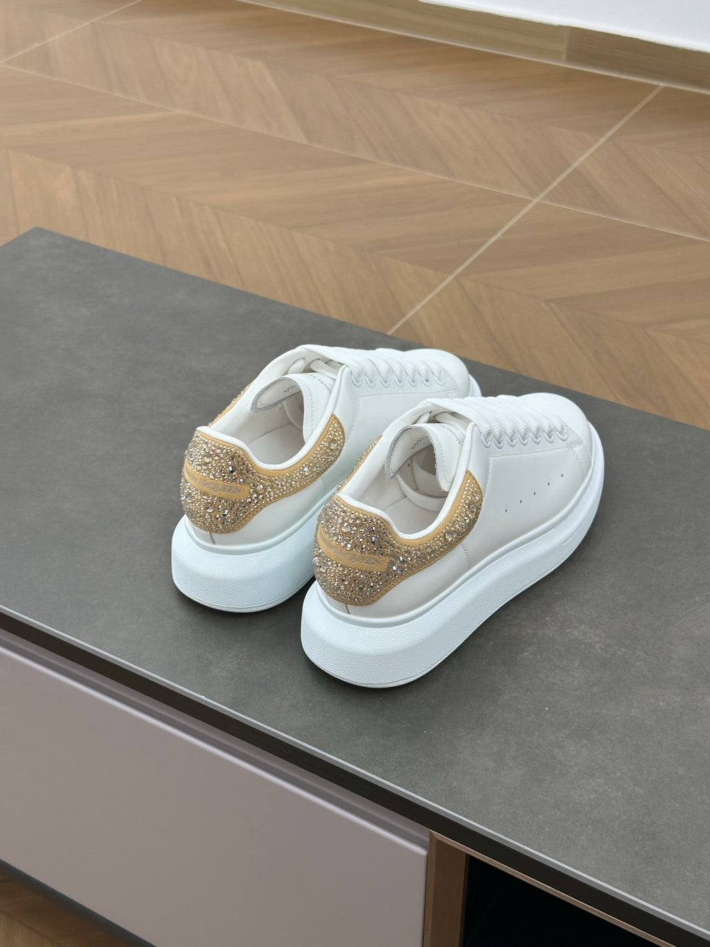 Women's Oversized Crystal Sneaker in Gold