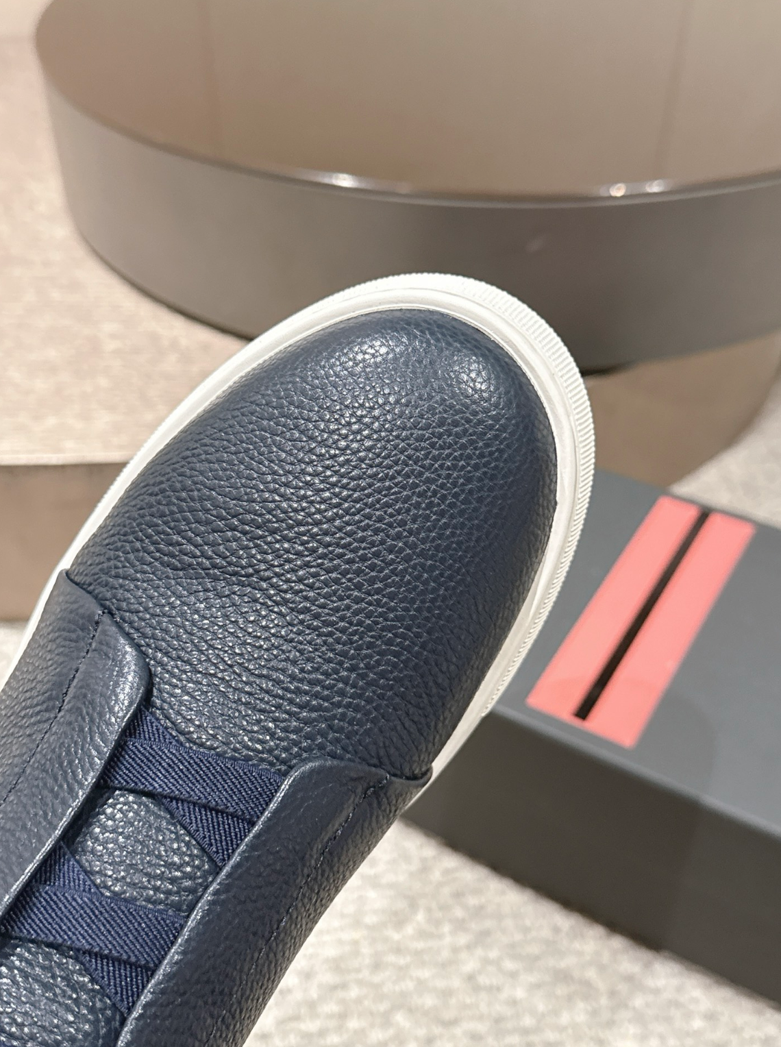 Ermenegildo Zegna navy deerskin wool Triple Stitch mid-top