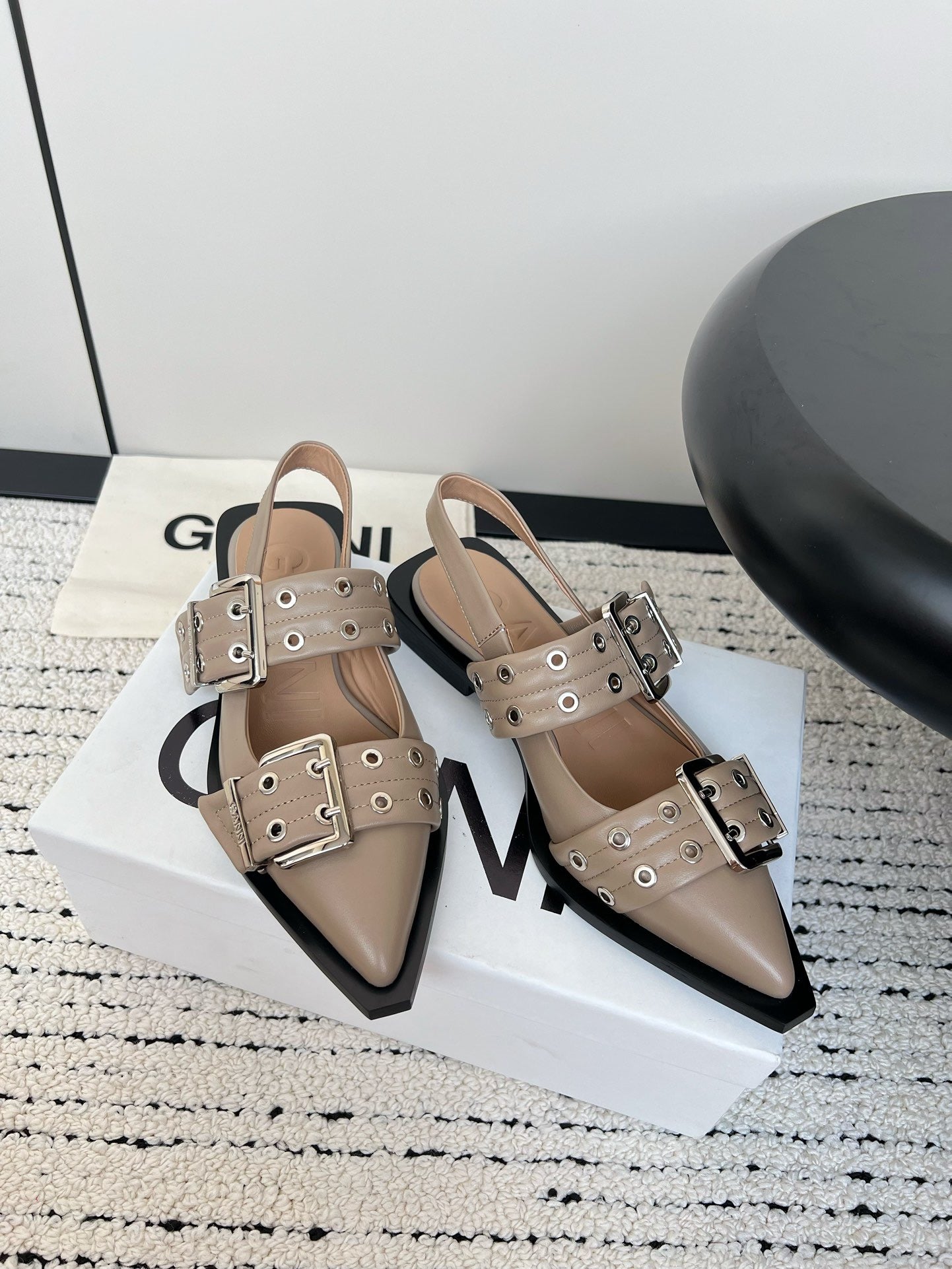 Ganni Buckle fastening Taupe Ballerinas