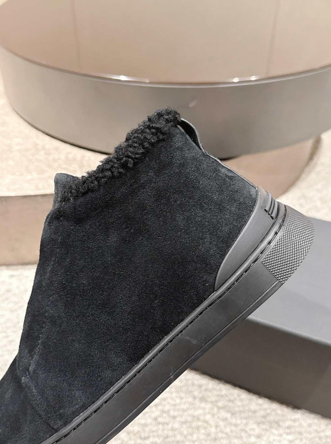 Ermenegildo Zegna black suede deerskin wool Triple Stitch mid-top