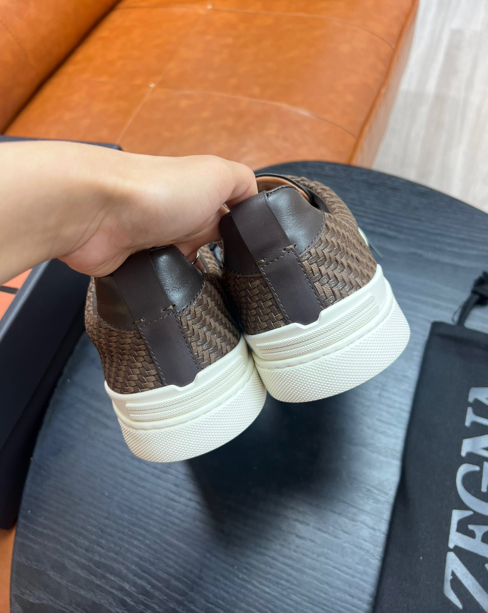 Ermenegildo Zegna Brown Triple stitch PELLETESSUTA Leather
