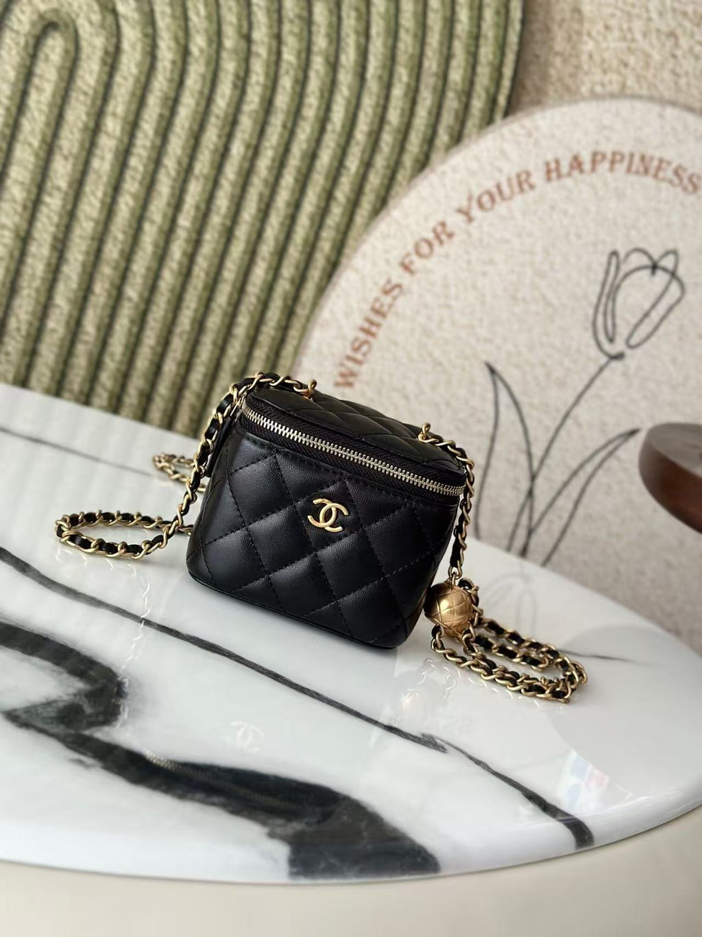 Chanel Vanity on Chain Pearl Crush Black Lambskin