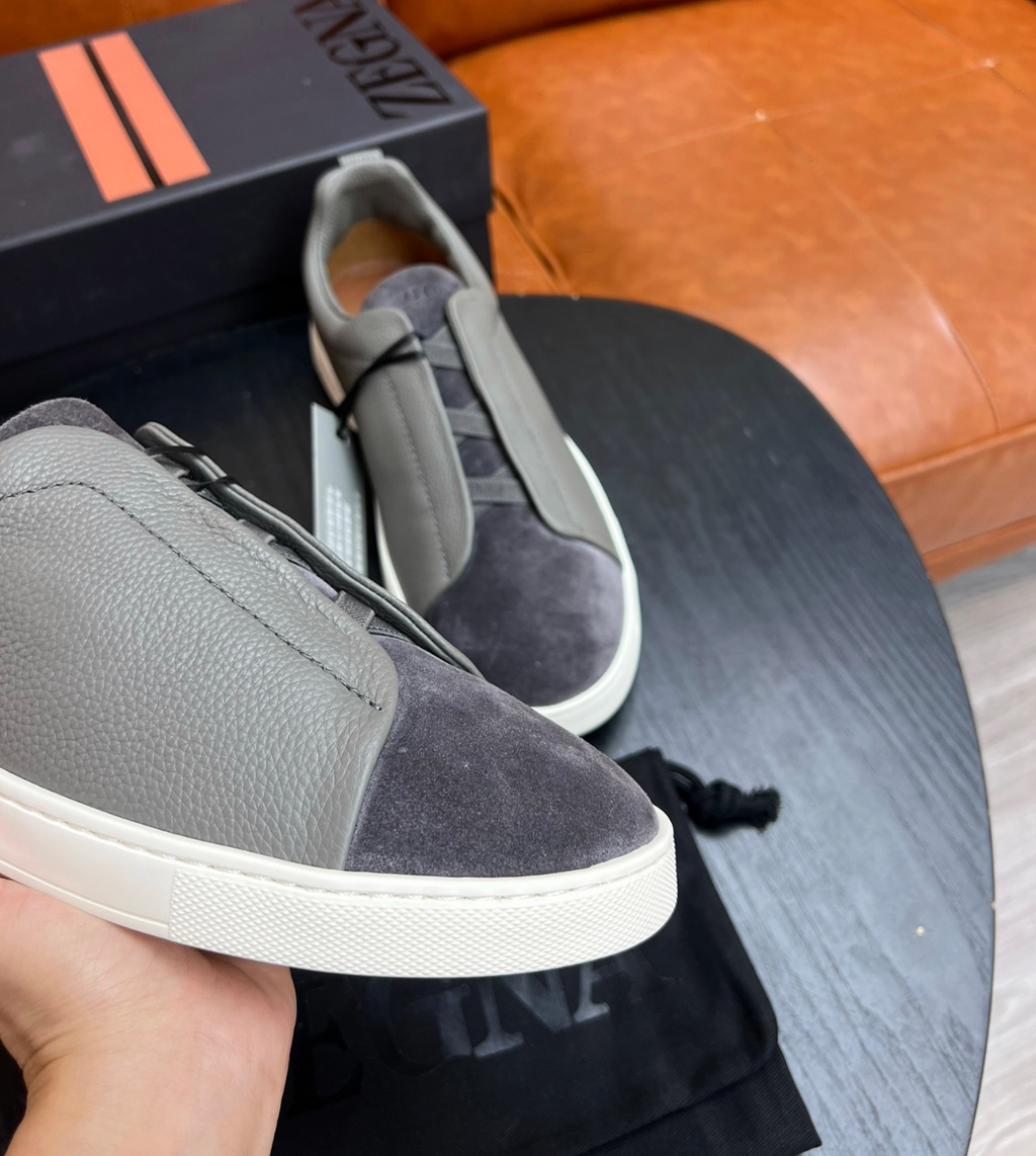 Ermenegildo Zegna Grey Triple stitch Leather & suede