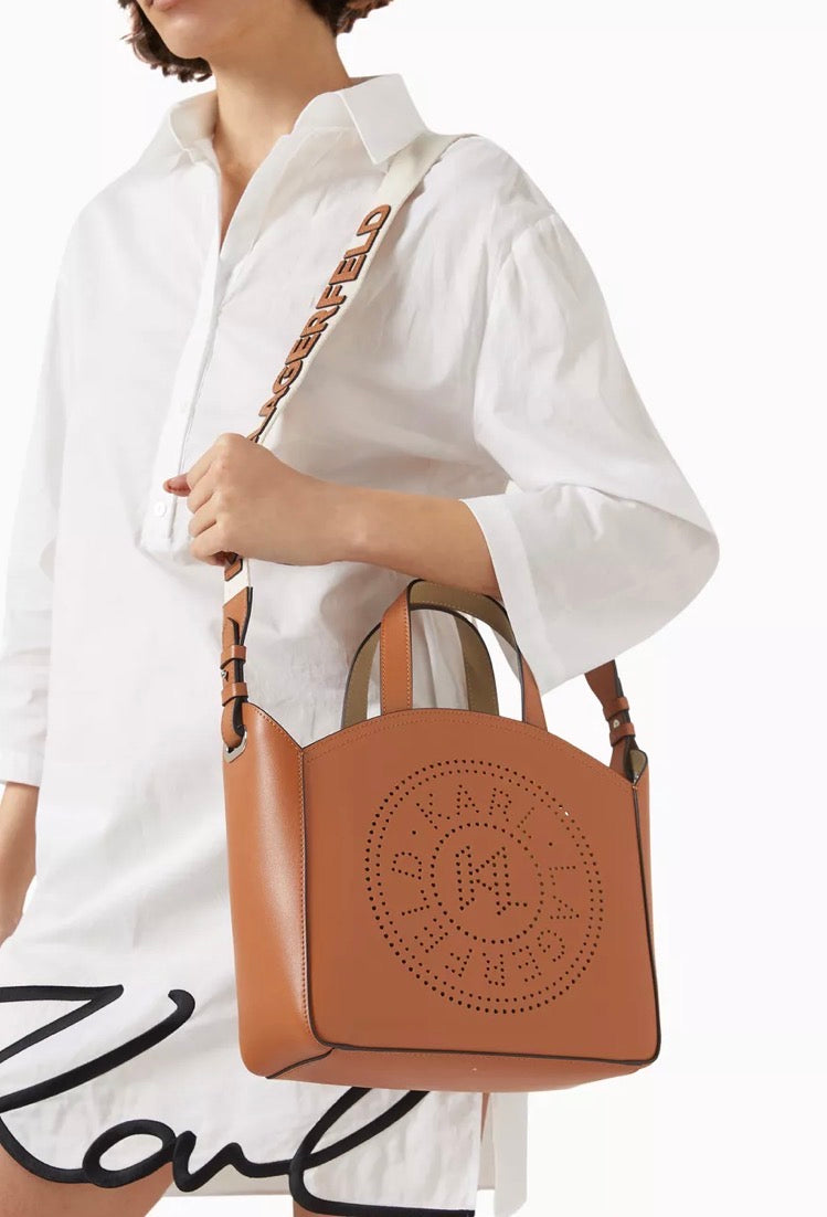 KARL LAGERFELD K/Circle Small Brown Perforated Tote Bag