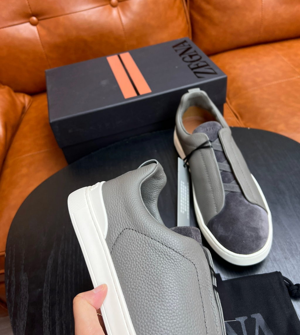 Ermenegildo Zegna Grey Triple stitch Leather & suede