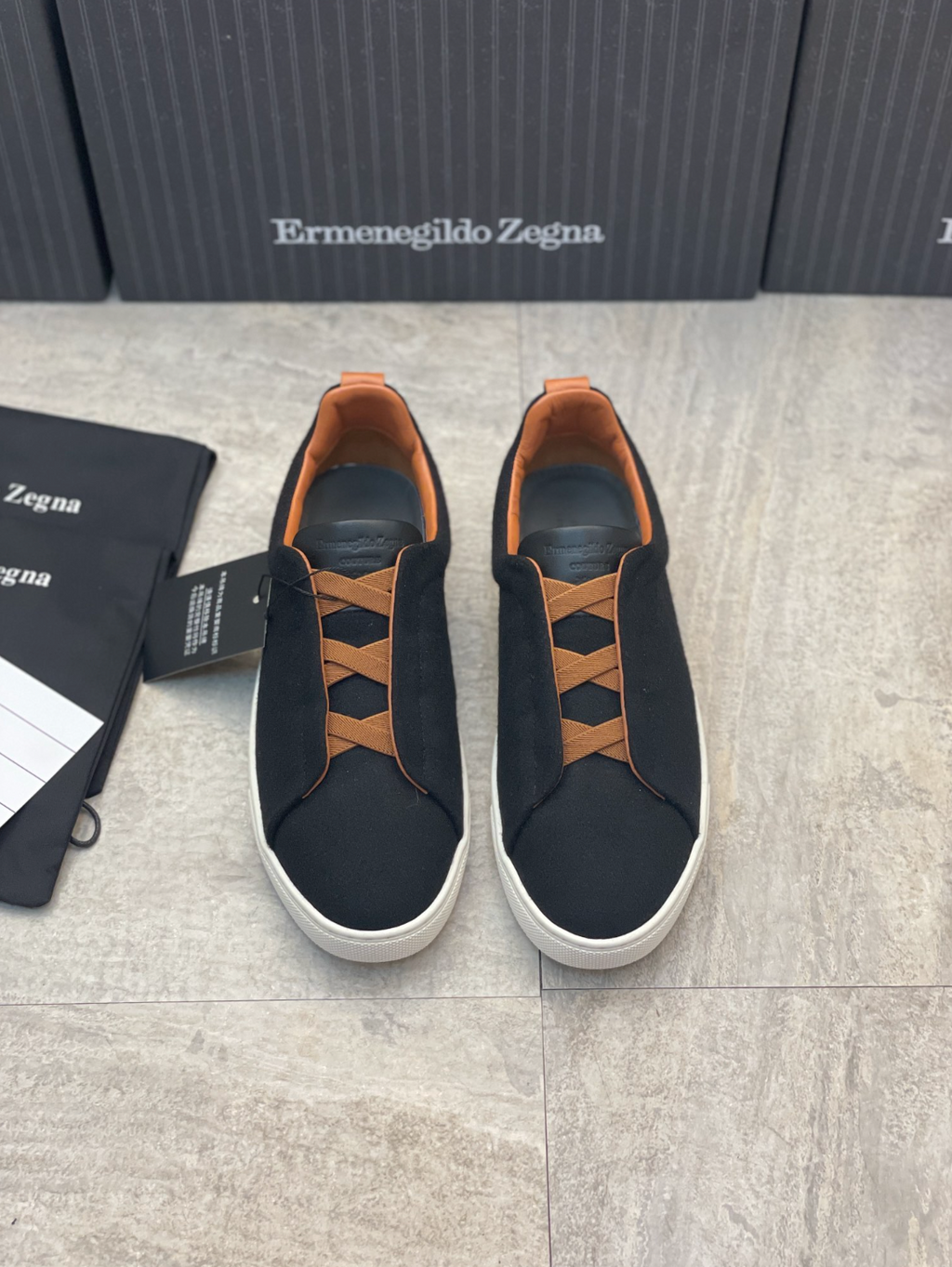 Ermenegildo Zegna dark blue triple brown stitch Wool-Vicuna