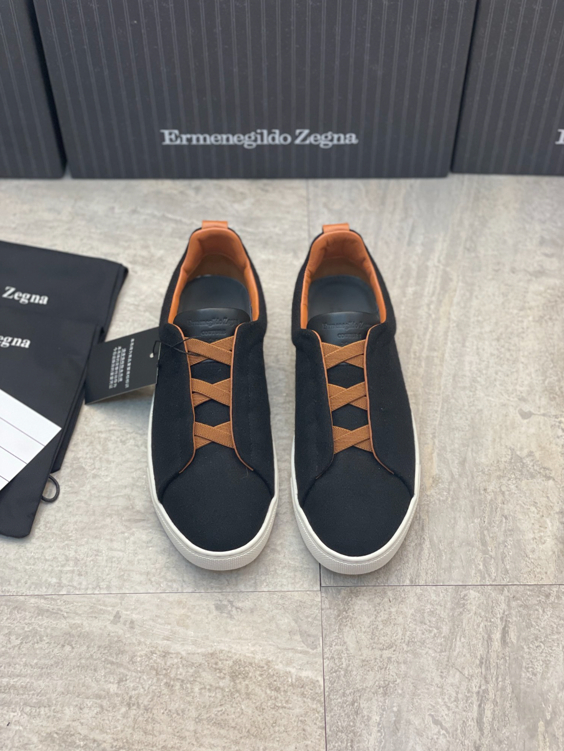 Ermenegildo Zegna dark blue triple brown stitch Wool-Vicuna